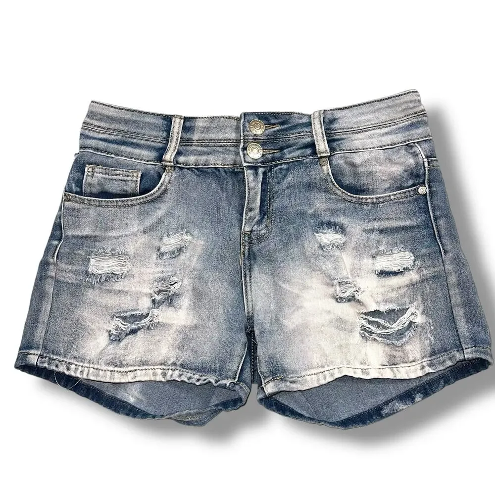 DAZL Womens Denim Blue Jean Shorts Acid Wash Distressed Size 7